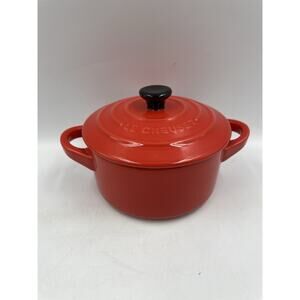 Le Creuset Small 8oz (10cm) Mini Round Cocotte With Lid Carmin Orange- NEW